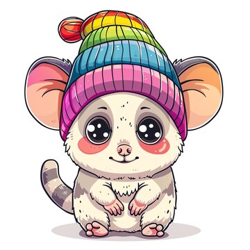recommend clip art: Sugar Glider with a colorful rainbow hat