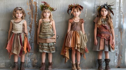 Naklejka premium Joyfully Eco Friendly Children in Vibrant Handcrafted Costumes
