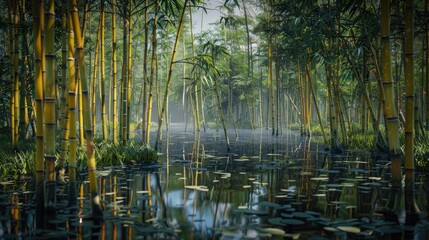 Bamboo growing in the center of a marsh