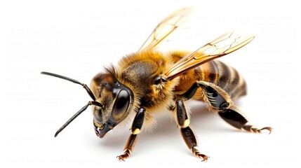 Africanized bee (killer bee) on white background , 