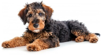 Airedoodle on white background