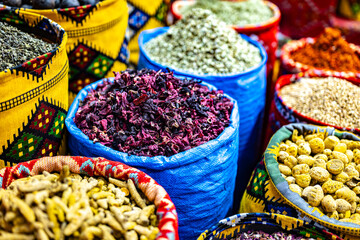 Variety of spices and herbs on Souq Muttrah , Muscat, Oman