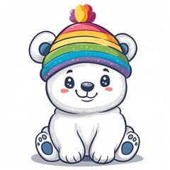 Polar Bear Cub with a colorful rainbow hat