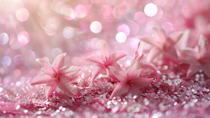 A pink abstract illustration with flowers and bokeh.