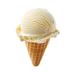 Creamy and Delicious Vanilla Ice Cream Cone isolated on transparent background