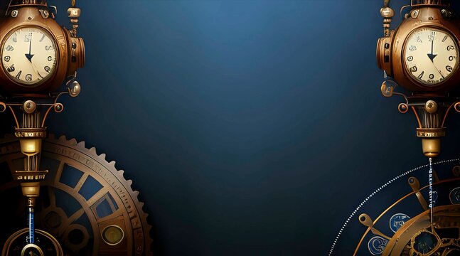 Blue steampunk themed background. AI Generated