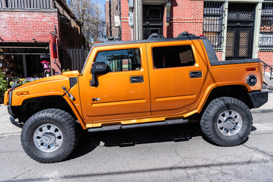 New York City, USA - March 31, 2024: 2006 HUMMER H2 SUT vehicle car parked outdoor, side view