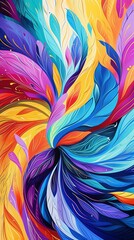 Colorful abstract feather pattern with vibrant hues and intricate details. Modern digital art concept