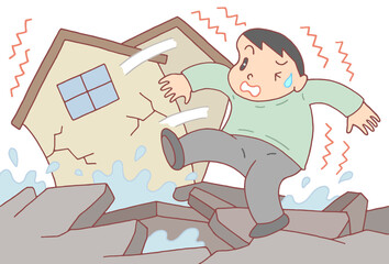 自然災害のイラスト - 地震・地割れ・液状化・家屋倒壊