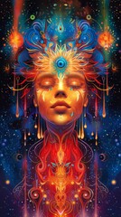 A vibrantly colored surreal illustration of a person.