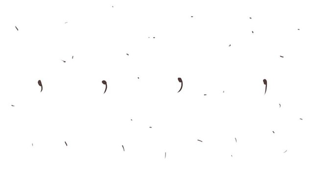 Small specks of dust, hairs and particles flash on the screen, and commas or punctuation marks move in the middle of the canvas.