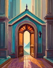 Fototapeta premium Door opening realistic render