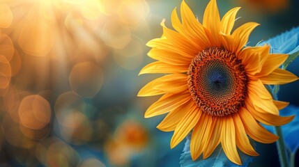 Obraz premium Close-up of a sunflower facing the sun, bright and vibrant