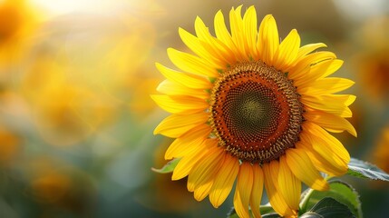 Fototapeta premium Close-up of a sunflower facing the sun, bright and vibrant