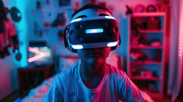 A child plays a virtual reality game in the bedroom