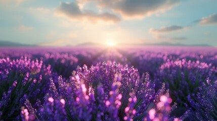 Obraz premium Lavender fields in bloom, gentle breeze, sunny day