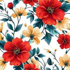 colorful abstract seamless background with flowers and leaf
