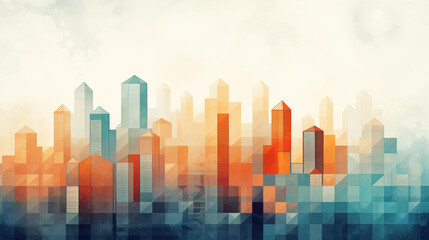 Fototapeta premium Highres geometric cityscape background with modern urban architecture and skyline.