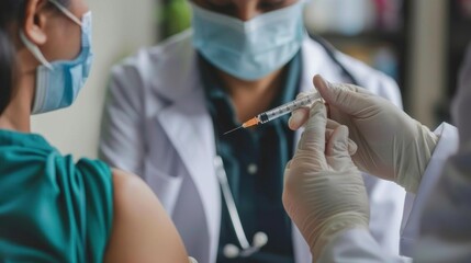 Doctor administering a vaccination - a pivotal moment in public health, as a healthcare professional delivers a vaccine, safeguarding individuals and communities against infectious diseases