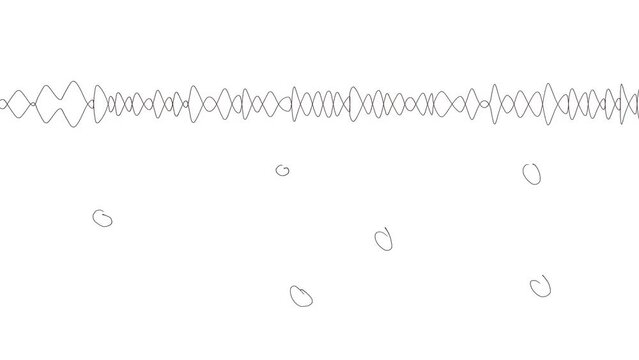 At the top of the image, a wavy, symmetrical band changes, similar to radio interference or a visualization of audio frequencies. Bubbles flicker from below.