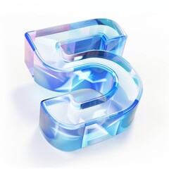 3D logo of the number "5", blue and white, isometric view, translucent glass texture, white background, technology sense, rendered in the style of C4d blender