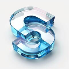 3D logo of the number "5", blue and white, isometric view, translucent glass texture, white background, technology sense, rendered in the style of C4d blender