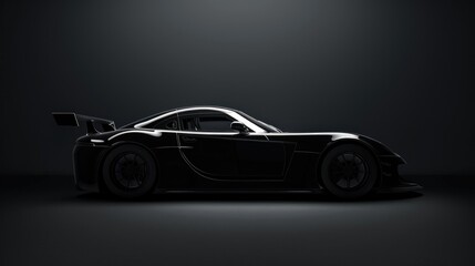 A black car is shown in a dark room
