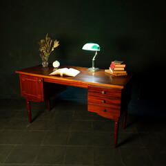vintage furniture and accessories on a dark background