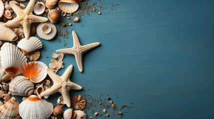 Fototapeta premium top view of summer background with topic concept and tropical plants for banner or poster