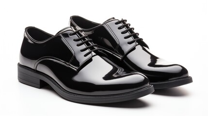 Two black shoes with shiny laces