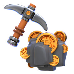 3d icon Bitcoin Mining, 3d illustration, 3d element, 3d rendering.