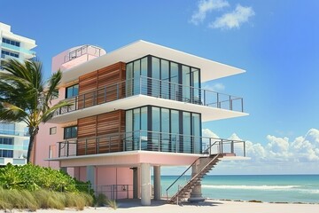 Obraz premium Stunning UHD 4K image showcasing the vibrant architecture of Miami Beach buildings.