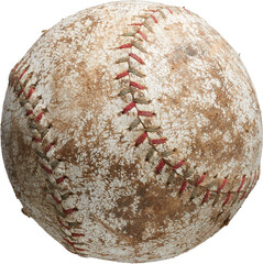 cutout isolated image of an antique baseball's ball with stitches and old leather