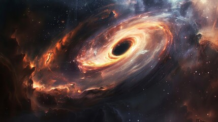a black hole with surrounding stars and light being bent by its gravity