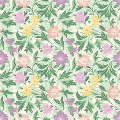 Floral variety color, form natural, seamless fabric pattern.