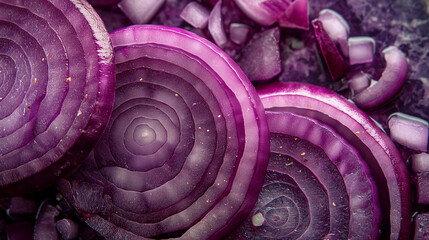 Obraz premium Full Frame Shot of Purple Onion Slice Directly Above View, Close Up View.