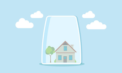 Fototapeta premium House insurance ensures protection for homes, apartments, and real estate, concept of Tiny home shielded by robust glass covering for security