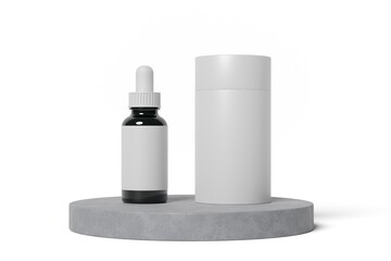Blank Dropper Bottle with Cylindrical Box & Table Mockup