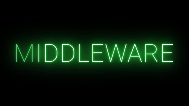 Flickering glowing green neon Middleware sign animated black background