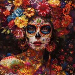 a mexican katrina face, colourfull