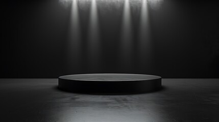 Modern podium background with sleek, minimalist design. Monochrome color scheme with soft spotlights illuminating the podium