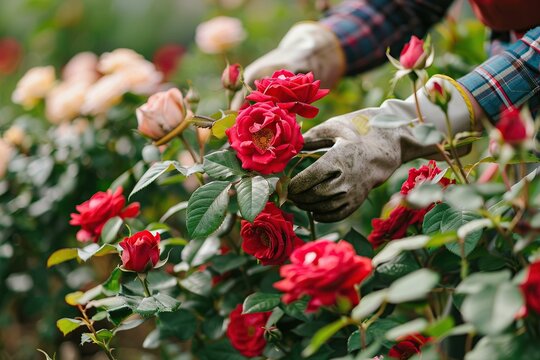 gardener pruning roses