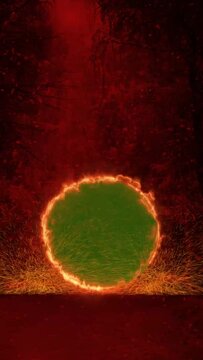 portal light effect with fire lines green screen background