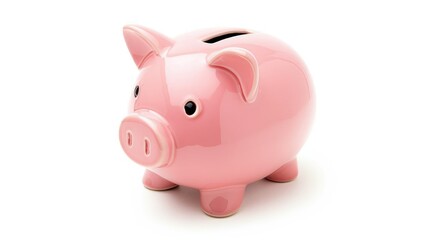Obraz premium A classic pink piggy bank centered on a pure white background, highlighting its simplicity and charm
