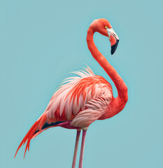 Obraz premium cute pink flamingo in a simple flat illustration style using simple shapes. The art design has a solid color background with a full body portrait of the flamingo 