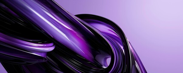Abstract purple and black intertwined ribbons on a gradient background. Contemporary digital art concept