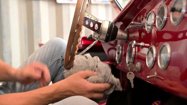 Cleaning Vintage Car Dashboard
