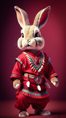 AI generated image of a cute bunny with red indian outfit