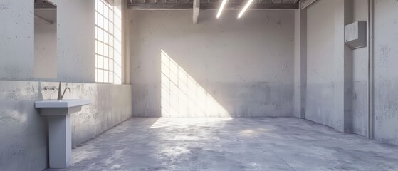 Obraz premium interior of a small empty warehouse with a concrete floor 