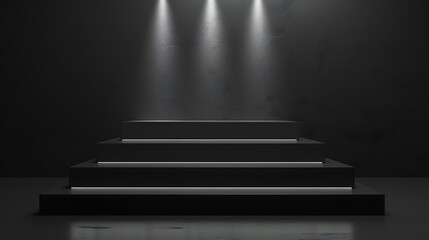 Obraz premium Modern podium background with sleek, minimalist design. Monochrome color scheme with soft spotlights illuminating the podium